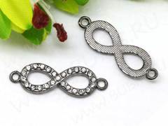 236 Коннектор вставка для браслетов Бесконечность 32,5*10,5*3,3мм чёрный никель и прозрачный (сплав и стекло)