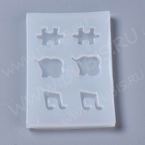 Молд 272 для эпоксидной смолы Пазл, Слон, Нота (силикон)