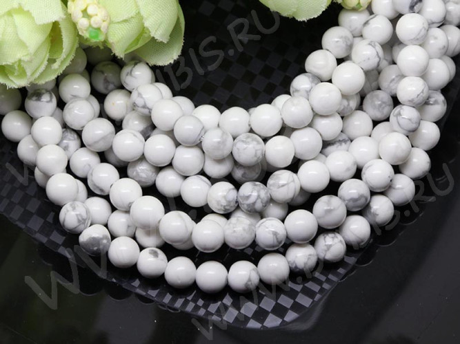 (ОПТ) Бусина округлая 6мм Кахолонг белый (камни) (НИТЬ)