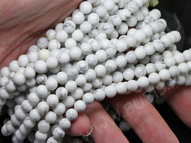(ОПТ) Бусина округлая 6мм Кахолонг белый (камни) (НИТЬ)