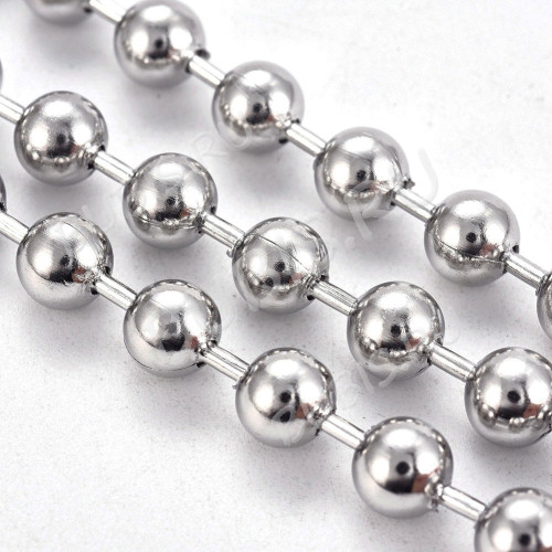Цепочка S109 шариковая ювелирная перлина 10мм цвет платины (Хирургическая сталь) (50см)
