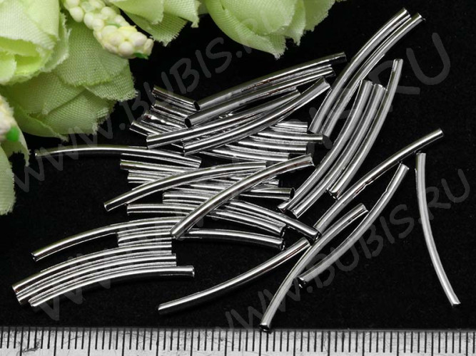 (СКИДКИ!!!) Трубочка металлическая 03 изогнутая 25*2мм цвет платины (Brass) (10шт.)