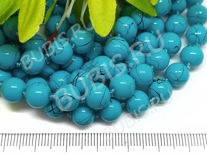 Бусина округлая 8мм имитация камня Бирюза голубая (стекло) (10шт.)