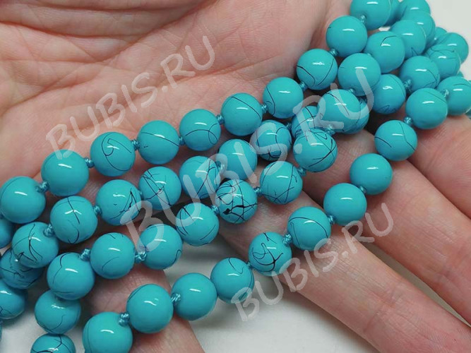 Бусина округлая 8мм имитация камня Бирюза голубая (стекло) (10шт.)