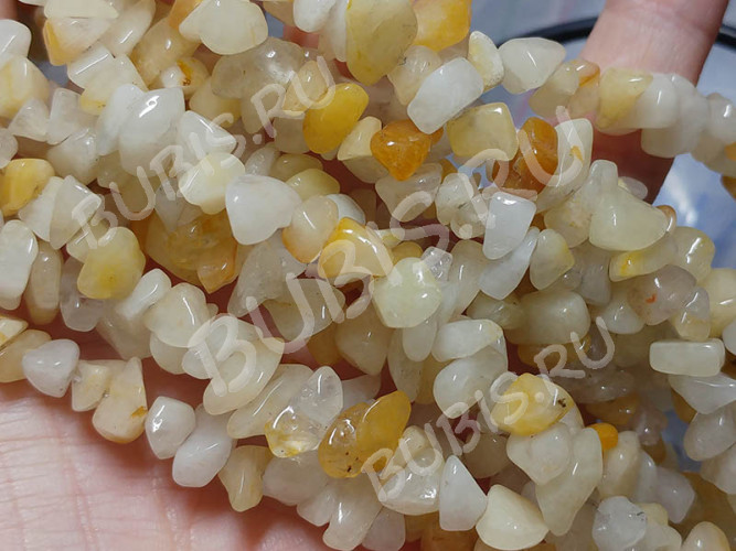 Крошка (галтовка) каменная 242 4-9мм молочно-бежевая натуральная (камни) (длинная нить прим. 80см)