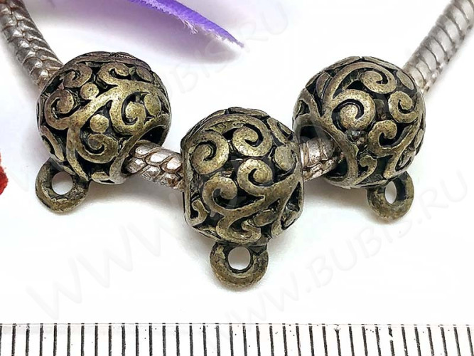 Бусина с петлёй 076 Бейл ажурный 14*10,5*9мм античная бронза (литьё)