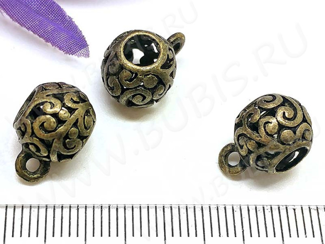 Бусина с петлёй 076 Бейл ажурный 14*10,5*9мм античная бронза (литьё)