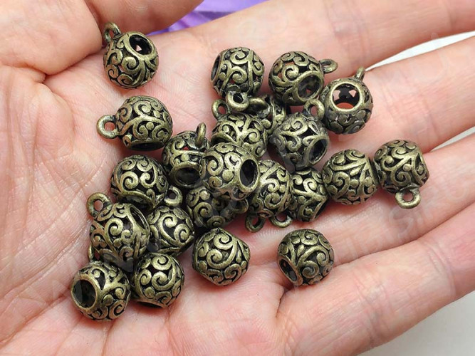 Бусина с петлёй 076 Бейл ажурный 14*10,5*9мм античная бронза (литьё)