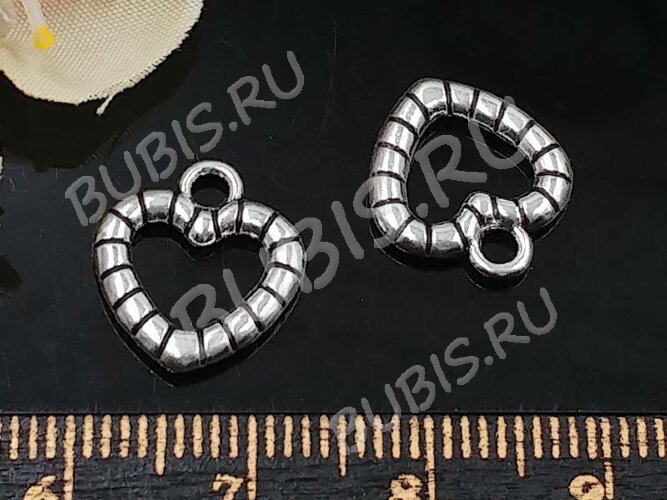 Подвеска Сердечко 02 среднее 14*13*2мм античное серебо (литьё)