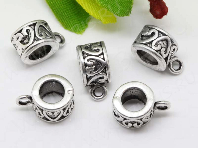(СКИДКИ!!!) Бусина с петлёй 042 Бейл с сердечками 11*8,5*6мм античное серебро (литьё) (10шт)