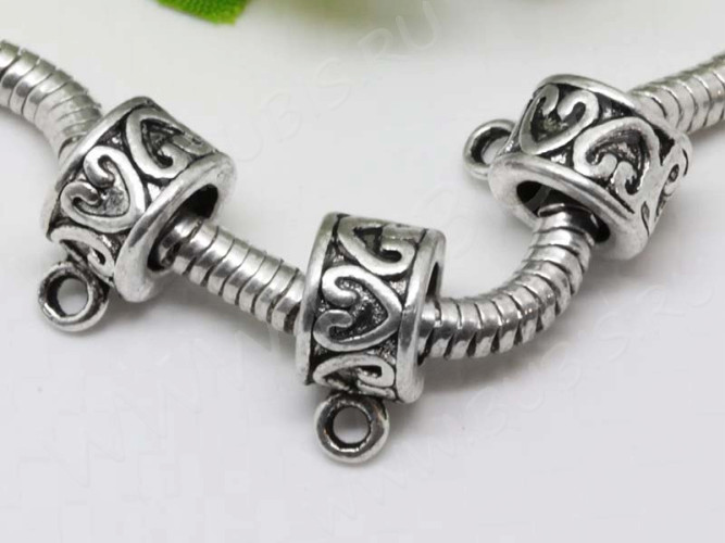 (СКИДКИ!!!) Бусина с петлёй 042 Бейл с сердечками 11*8,5*6мм античное серебро (литьё) (10шт)