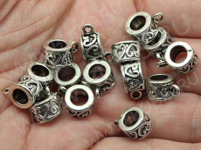 (СКИДКИ!!!) Бусина с петлёй 042 Бейл с сердечками 11*8,5*6мм античное серебро (литьё) (10шт)