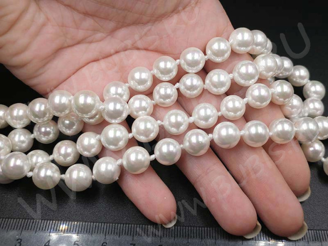 (ОПТ) Бусина Жемчуг 36 Sea Shell Perl округлый 10мм белый имит. (камни) (нить 23см)