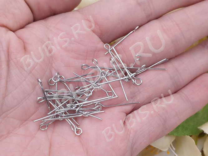 (КРУПНЫЙ ОПТ) Штифт с петлёй 20*0,7мм цвет никель (Iron) (500гр)