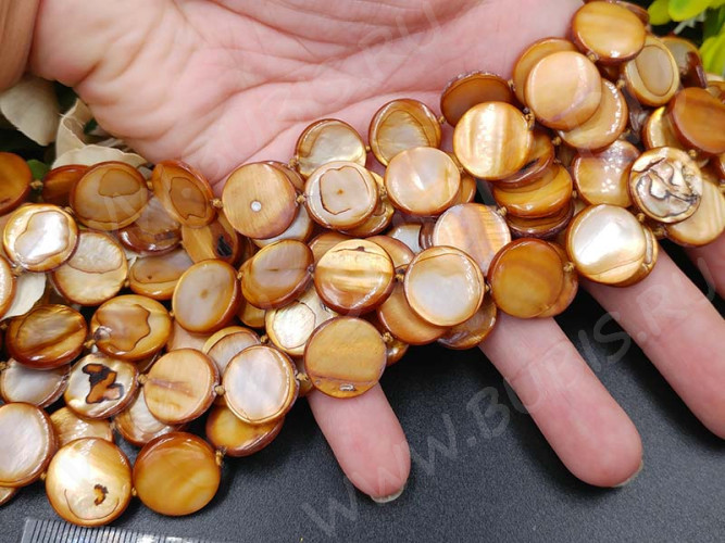 (СКИДКИ!!!) Бусина Круг 13 перламутр 15*15*3мм коричневый (камни) (перламутр и ракушки) (10шт.)