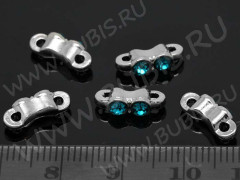 Разделитель 19 со стразами на 2 нити 12*5*3,5мм цвет платины и бирюзовый (литьё)