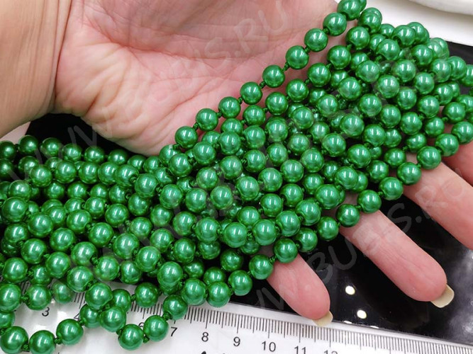 Бусина округлая "жемчуг" 8мм зелёная (стекло) (10шт.)