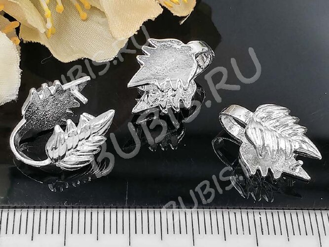 Держатель кулона 057 Листик 17,5*10,7*10мм серебристый (Brass)