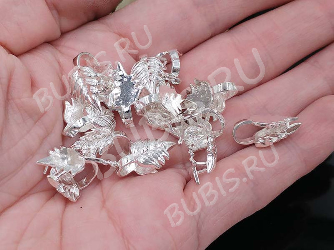 Держатель кулона 057 Листик 17,5*10,7*10мм серебристый (Brass)