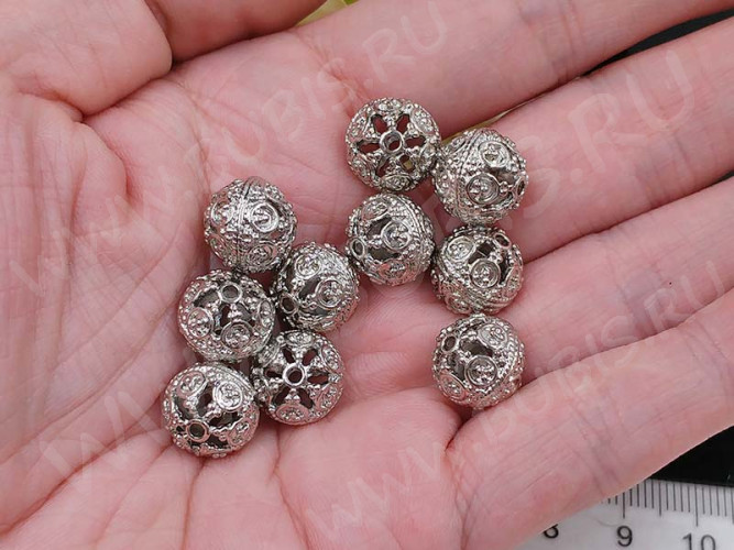 Бусина ажурная 29 Шарик 11,5*11*11мм цвет платины (Milano LUX) (Brass с родированием)