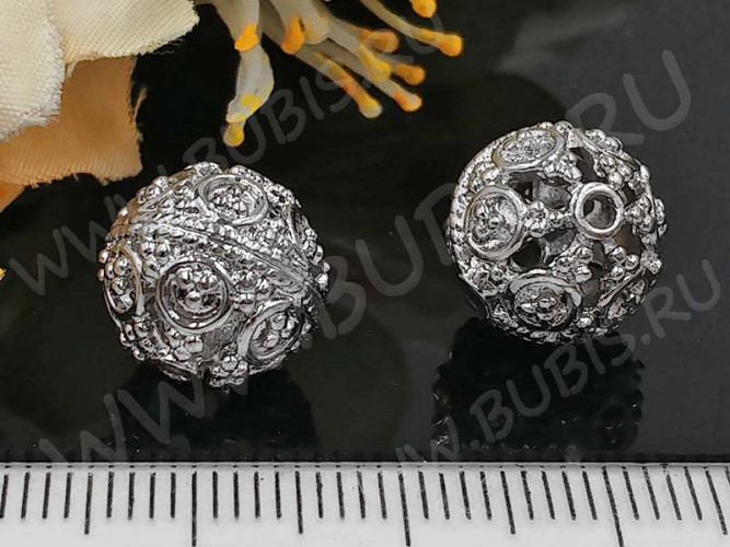 Бусина ажурная 29 Шарик 11,5*11*11мм цвет платины (Milano LUX) (Brass с родированием)