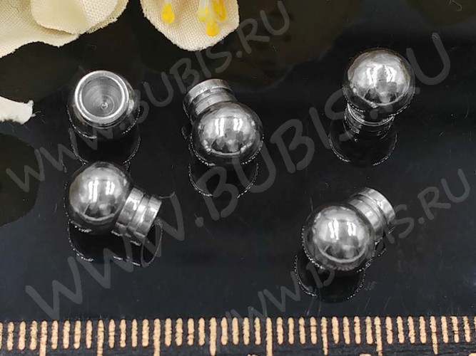 Концевик 095 с шаром 8,5*7*5мм для шнура до 3,5мм цвет платины (Хирургическая сталь)