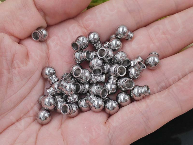 Концевик 095 с шаром 8,5*7*5мм для шнура до 3,5мм цвет платины (Хирургическая сталь)