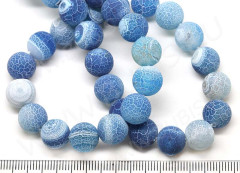 (ОПТ) Бусина округлая 10мм матовый Агат кракле тёмно-голубой полупрозрачный (камни)(НИТЬ)