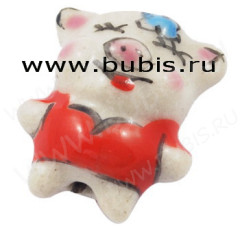 012 Фарфоровая бусина Поросёнок 17*14*11мм св.серо-св.красный