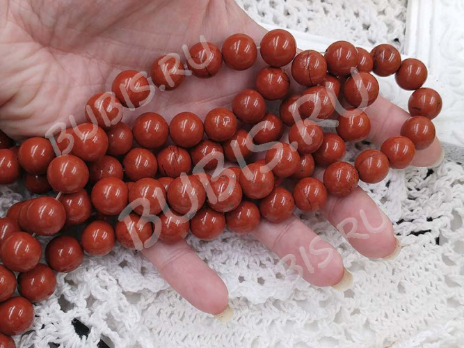 (ОПТ) Бусина округлая 12мм Яшма красная натуральная (камни) (НИТЬ)
