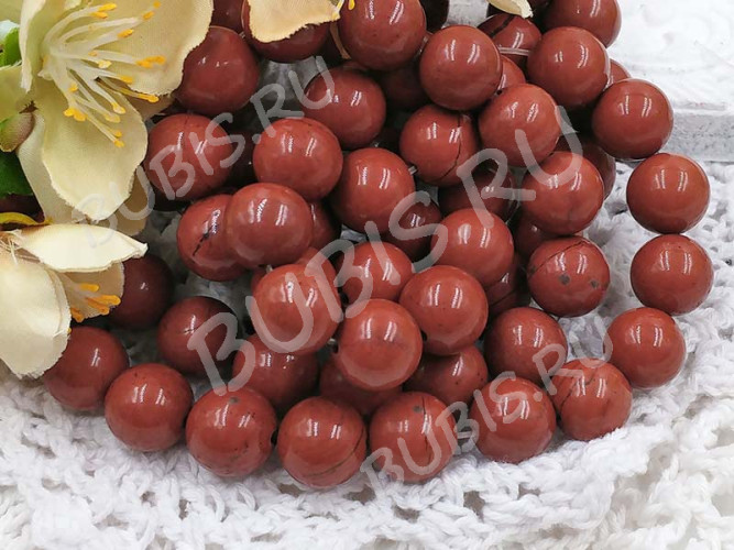 (ОПТ) Бусина округлая 12мм Яшма красная натуральная (камни) (НИТЬ)