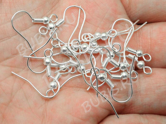 (СКИДКИ!!!) Швензы-крючки №048 с пружинкой и шариком 18,5*17мм серебристый (Brass) (5 пар)