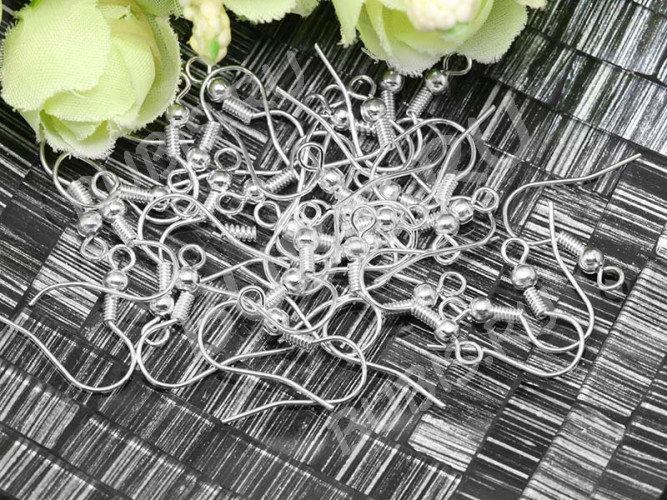 (СКИДКИ!!!) Швензы-крючки №048 с пружинкой и шариком 18,5*17мм серебристый (Brass) (5 пар)