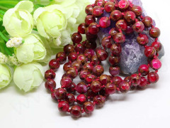 (ОПТ) Бусина округлая 8мм Мозаика Халцедон с пиритом фуксия с золотистым (камни) (НИТЬ)