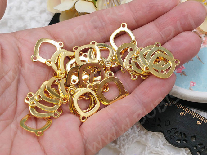 350 Коннектор Ромб округлый рамка вставка для браслетов 19*14,5*0,9мм золотистая (Хирургическая ювелирная сталь)