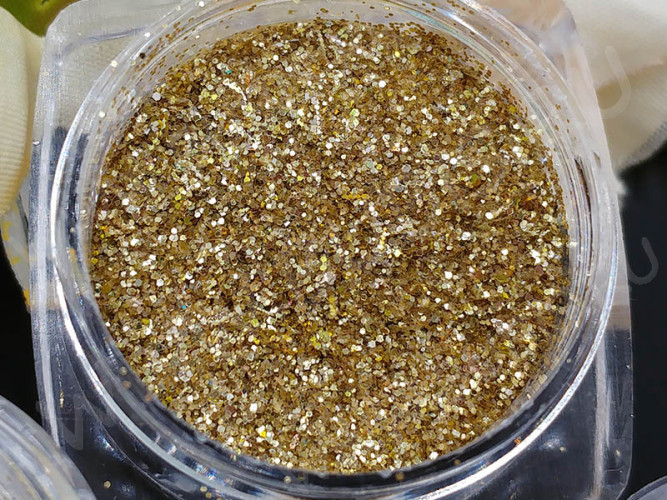 Наполнение для смолы и бутылочек 112 блёстки золотистые в контейнере (декор)