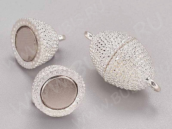 Магнитный замочек №55 Овал с петельками пупырчатый 23*12,5*12,5мм серебристый (Brass)