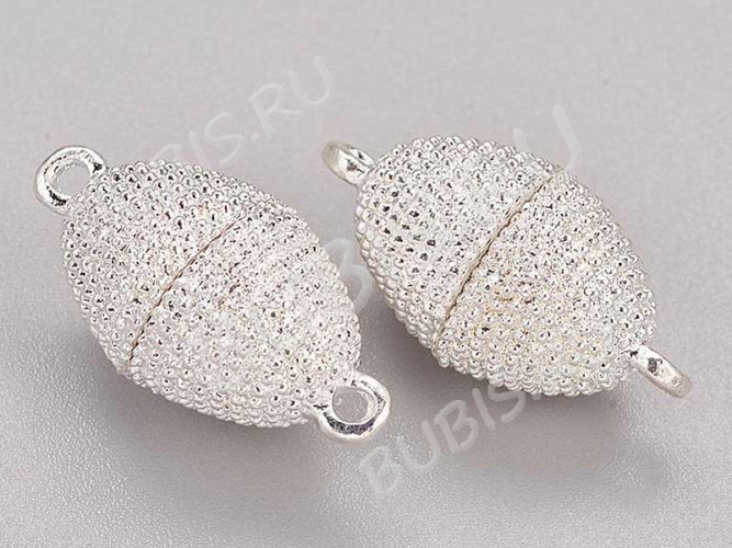 Магнитный замочек №55 Овал с петельками пупырчатый 23*12,5*12,5мм серебристый (Brass)