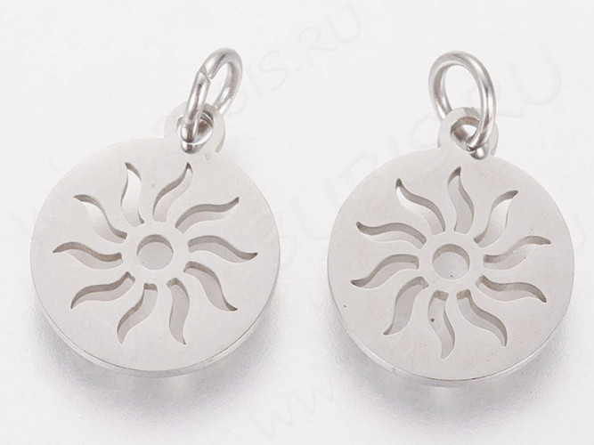 Подвеска Солнце Символ Света с колечком 14*12*1мм цвет платины (Хирургическая сталь)