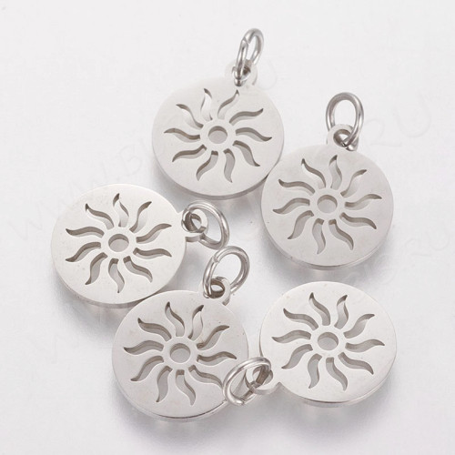 Подвеска Солнце Символ Света с колечком 14*12*1мм цвет платины (Хирургическая сталь)