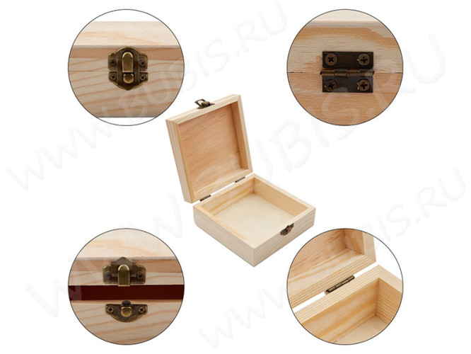 Коробочка 04 Шкатулка заготовка 9*9*4см деревянная с петлями и замком
