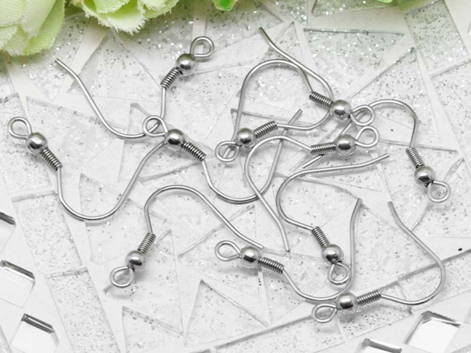 Швензы-крючки №104 с шариком и пружинкой 22*0,6мм цвет платины (Хирургическая сталь)(10 пар)