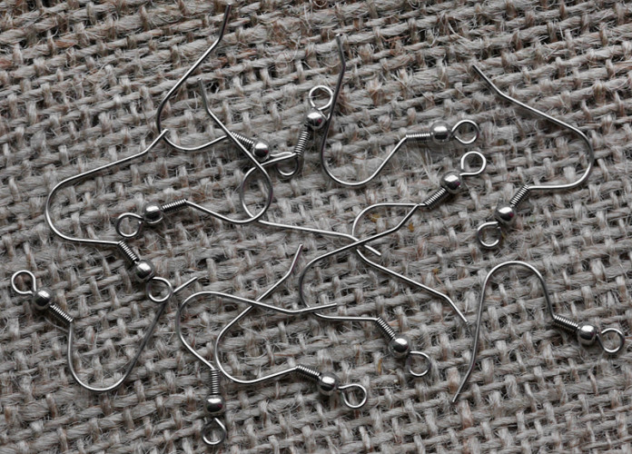 Швензы-крючки №104 с шариком и пружинкой 22*0,6мм цвет платины (Хирургическая сталь)(10 пар)