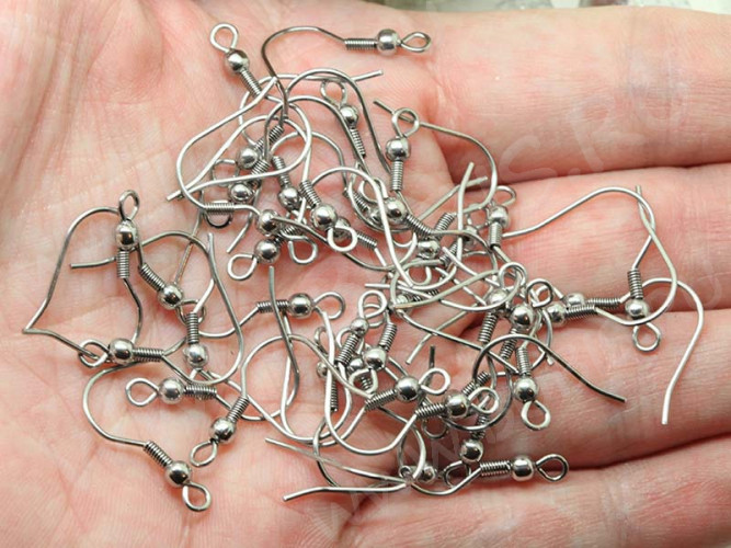 Швензы-крючки №104 с шариком и пружинкой 22*0,6мм цвет платины (Хирургическая сталь)(10 пар)