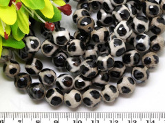 (ОПТ) Бусина округлая ГРАНЁНАЯ 10мм Агат Жираф чёрно-бежевый (камни) (НИТЬ)