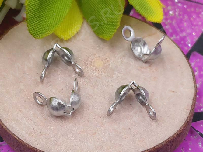 Зажимы №54 Калотты (скуфейка) укреплённые стальные 6*3мм цвет платины (хирургическая сталь) (20шт)