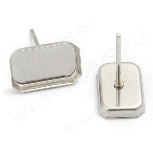 Пуссеты ("гвоздики") №192 (с прямоугольным сеттингом 10*6мм) 12,5*11*7*0,6мм цвет платины (Хирургическая сталь) (1 пара)