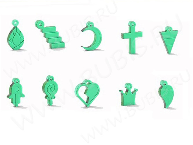 Молд 273 для эпоксидной смолы Корона, Хамса, Молния, Сердце, Треугольник, Крест, Капля, Леденец, Лист, Луна (силикон)