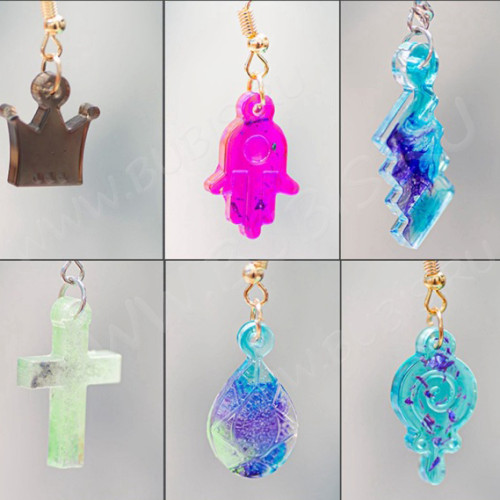 Молд 273 для эпоксидной смолы Корона, Хамса, Молния, Сердце, Треугольник, Крест, Капля, Леденец, Лист, Луна (силикон)