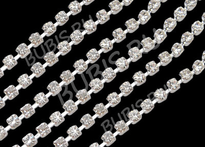 Цепочка C44 СТРАЗОВАЯ 2,6*2,6мм серебристая (Brass) (50см)